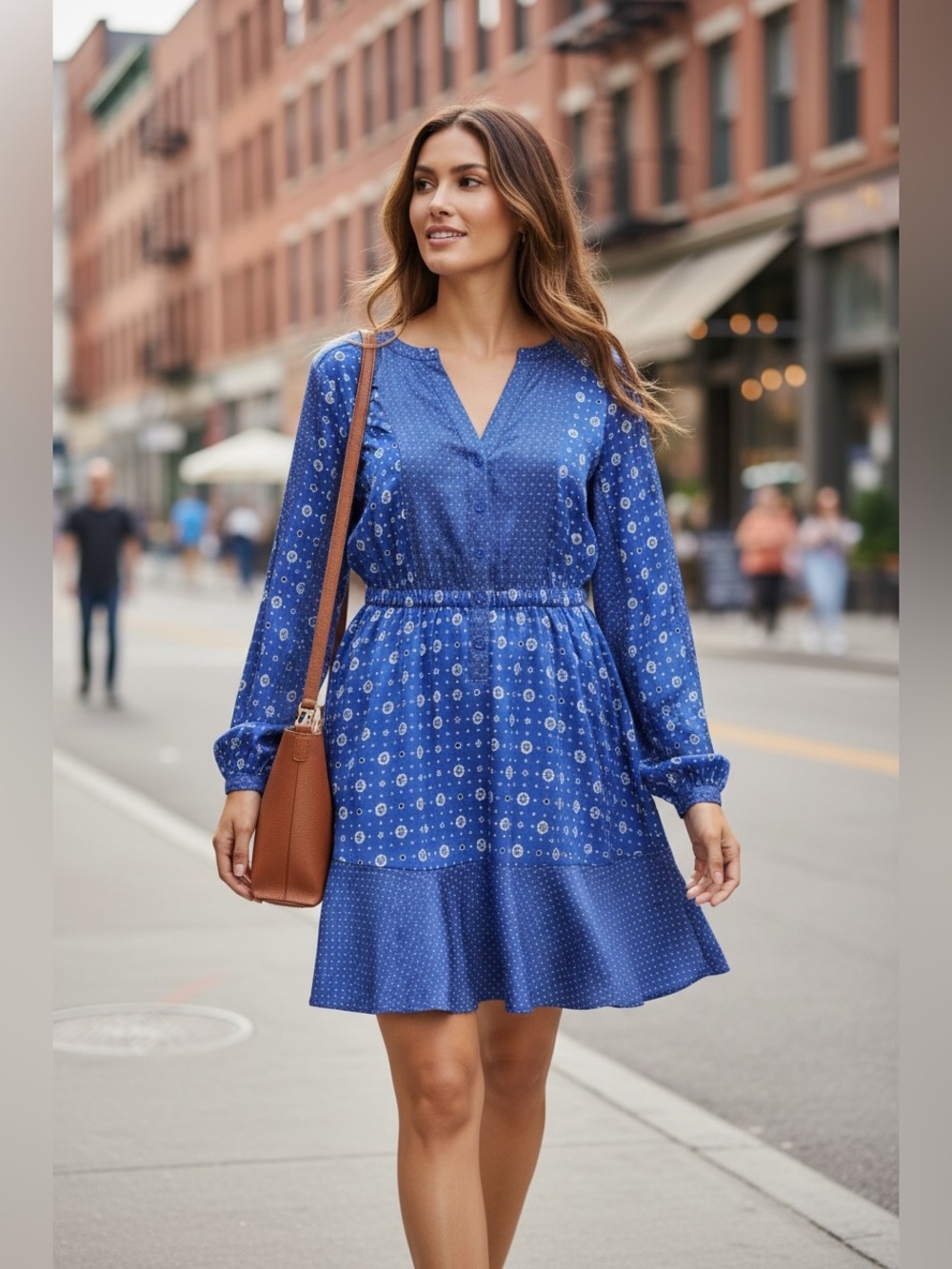 LOFT Mixed Geo Flounce Mini Shirtdress